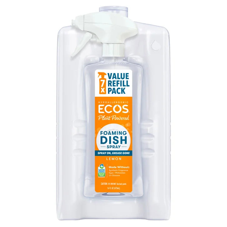 ECOS Foaming Dish Soap Spray, Lemon, 16 fl oz + 96 fl oz Refill