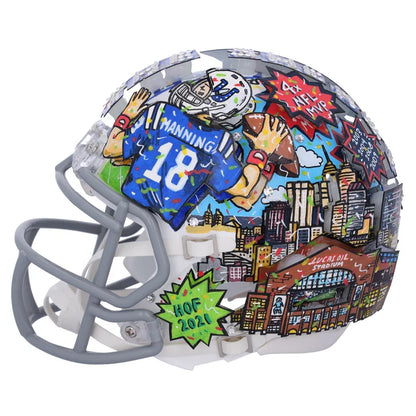 Peyton Manning Indianapolis Colts Autographed Throwback Speed Mini Helmet - Art by Charles Fazzino