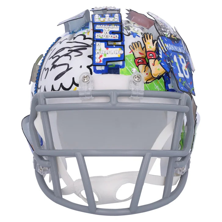 Peyton Manning Indianapolis Colts Autographed Throwback Speed Mini Helmet - Art by Charles Fazzino