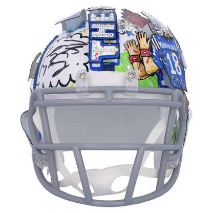 Peyton Manning Indianapolis Colts Autographed Throwback Speed Mini Helmet - Art by Charles Fazzino