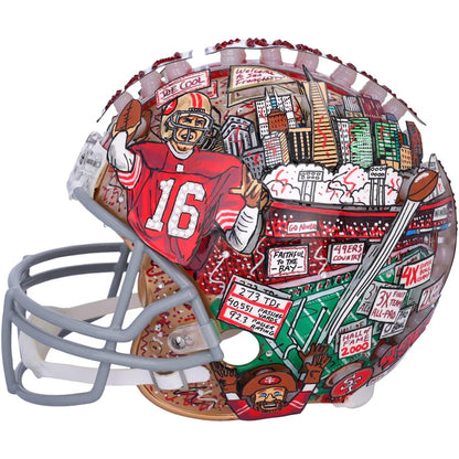 Joe Montana San Francisco 49ers Autographed Throwback Authentic Helmet with "4-0 in SB" Inscription - Art by Charles Fazzino