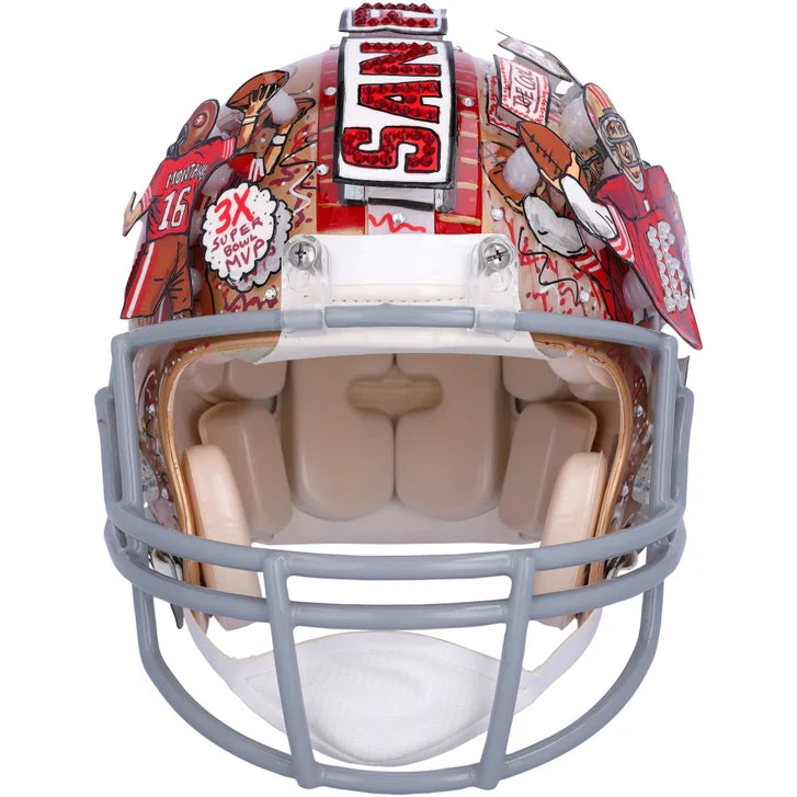 Joe Montana San Francisco 49ers Autographed Throwback Authentic Helmet with "4-0 in SB" Inscription - Art by Charles Fazzino