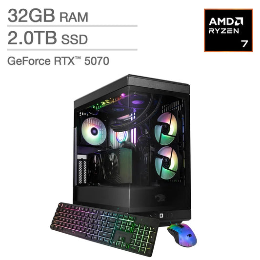 iBUYPOWER Y40 Liquid Cooled Gaming PC - AMD Ryzen 7 9700X - GeForce RTX 5070 - Windows 11 - 32 GB RAM - 2TB SSD - Black