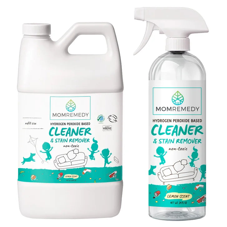 MomRemedy Hydrogen Peroxide Based Cleaner & Stain Remover, Lemon, 24 fl oz + 64 fl oz Refill