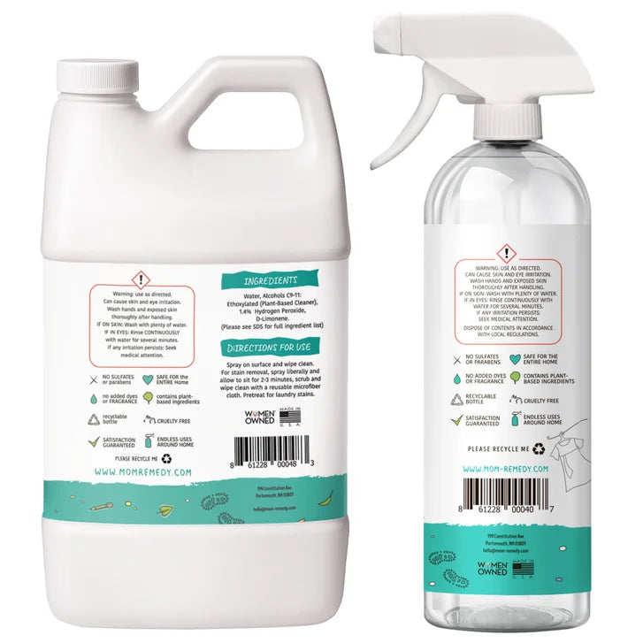 MomRemedy Hydrogen Peroxide Based Cleaner & Stain Remover, Lemon, 24 fl oz + 64 fl oz Refill
