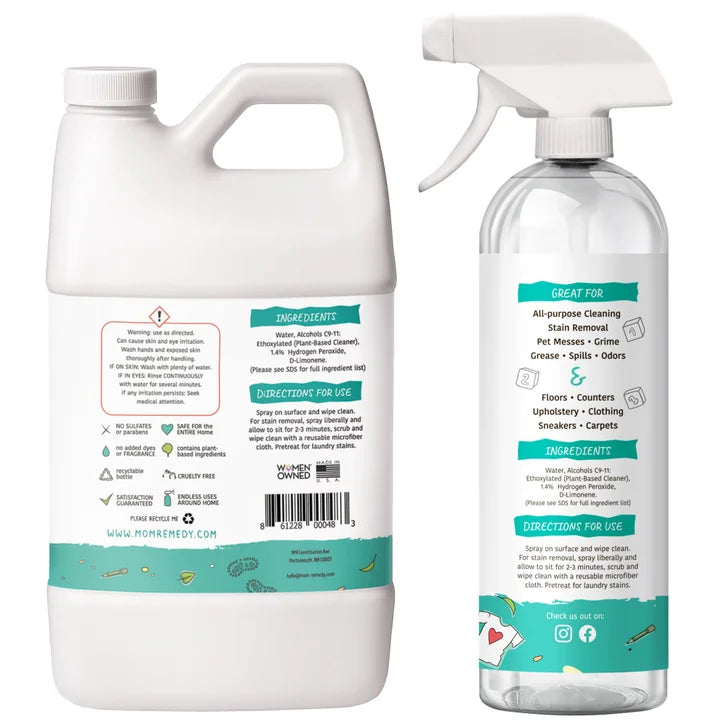 MomRemedy Hydrogen Peroxide Based Cleaner & Stain Remover, Lemon, 24 fl oz + 64 fl oz Refill