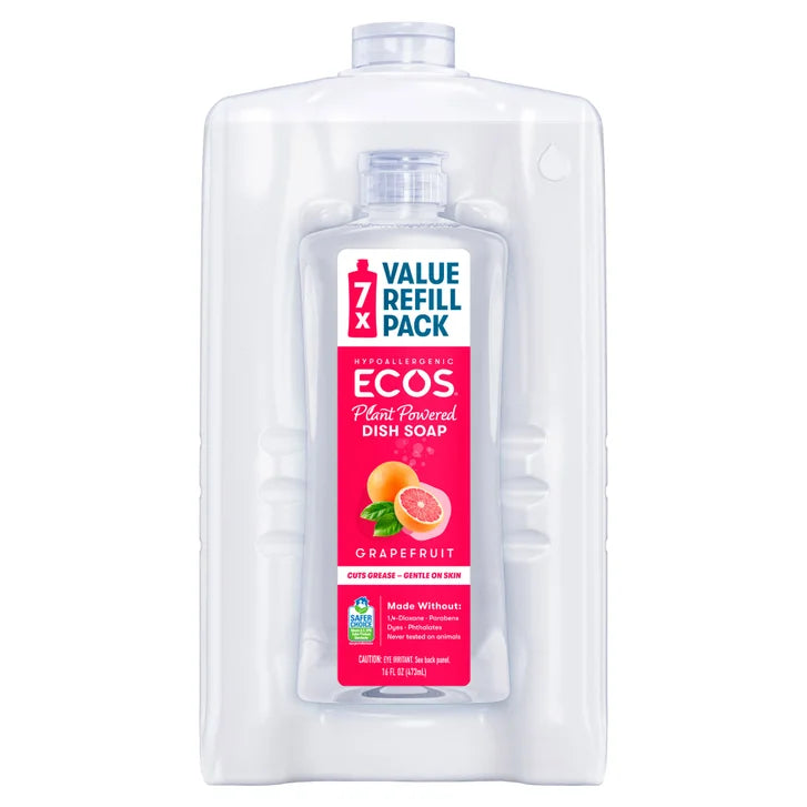 ECOS Liquid Dish Soap, Grapefruit, 16 fl oz + 96 fl oz Refill