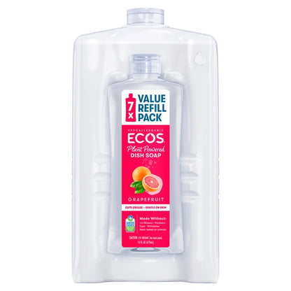 ECOS Liquid Dish Soap, Grapefruit, 16 fl oz + 96 fl oz Refill