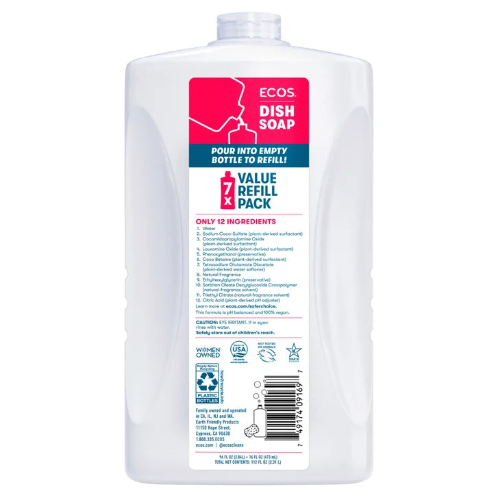 ECOS Liquid Dish Soap, Grapefruit, 16 fl oz + 96 fl oz Refill