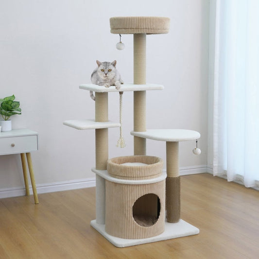 Catry Pasadena 54 inch Cat Tree, With 5 Levels and Condo, Beige