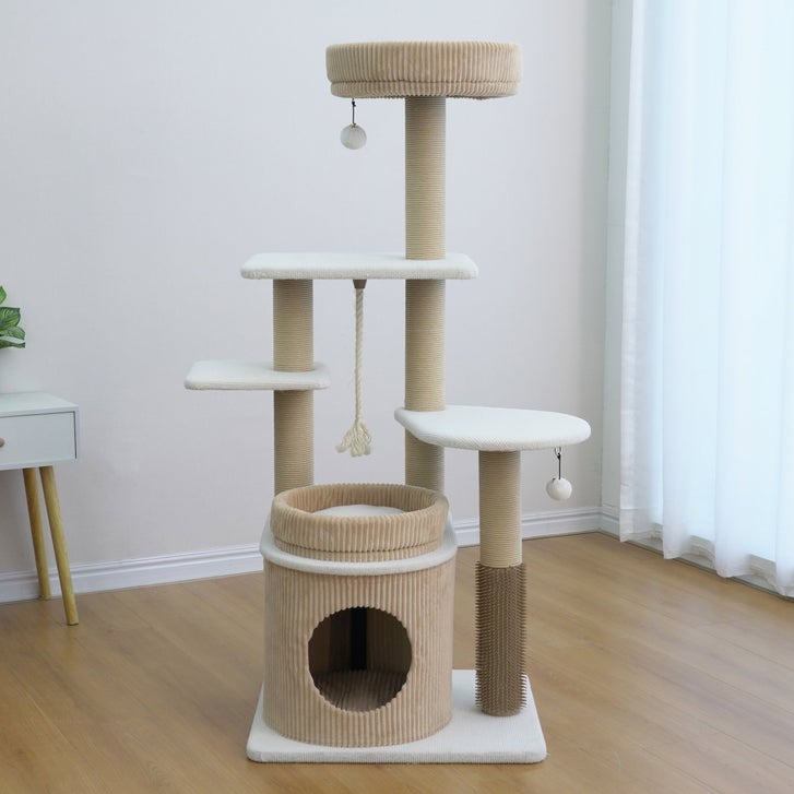 Catry Pasadena 54 inch Cat Tree, With 5 Levels and Condo, Beige