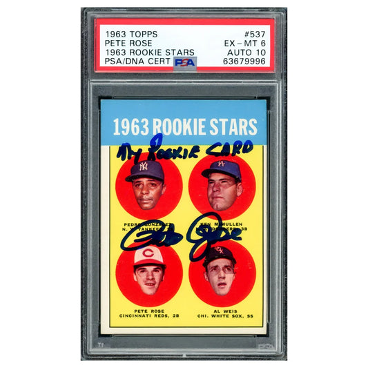 Pete Rose Autographed 1963 Topps Rookie Card #537 "My Rookie Card" Cincinnati Reds - PSA/DNA Authenticated