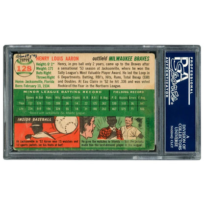 Hank Aaron Autographed 1954 Topps Card #128 Vintage 1950's Rookie Era Signature Milwaukee Braves - PSA/DNA Authenticated
