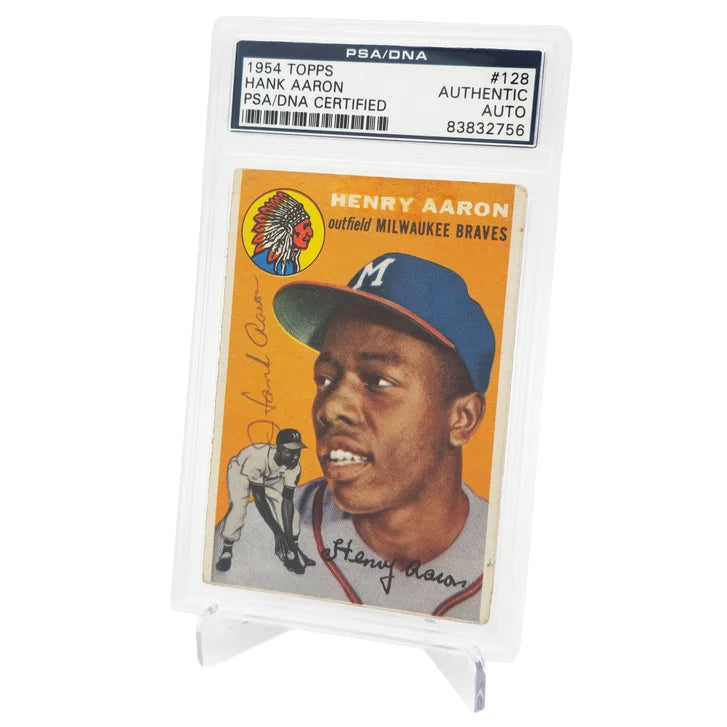 Hank Aaron Autographed 1954 Topps Card #128 Vintage 1950's Rookie Era Signature Milwaukee Braves - PSA/DNA Authenticated