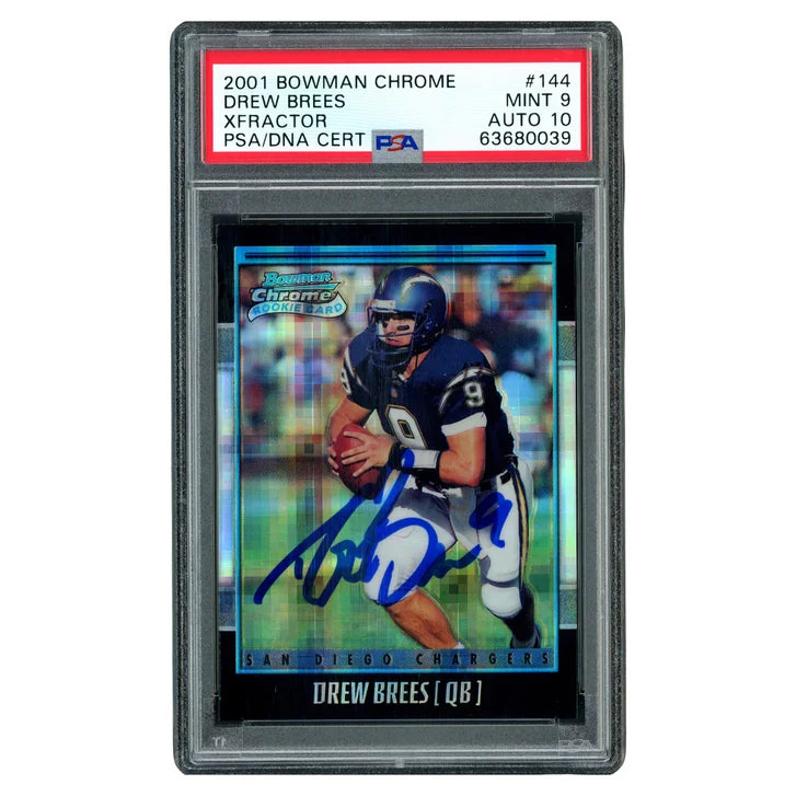 Drew Brees Autographed 2001 Bowman Chrome XFractor Rookie Card #144 Highest Graded New Orleans Saints - PSA/DNA Authenticated