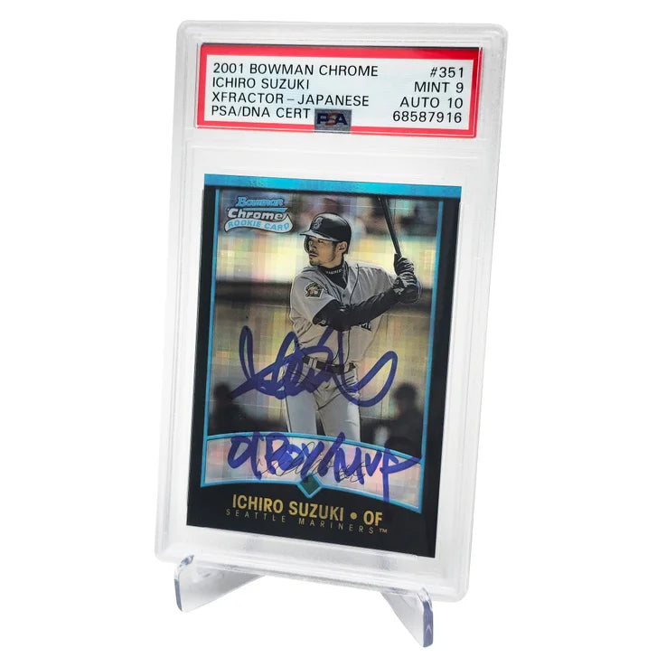 Ichiro Suzuki Autographed 2001 Bowman Chrome XFractor Japanese Rookie Card #351 "01 ROY/MVP" Highest Graded Pop 1 Seattle Mariners - PSA/DNA Authenticated