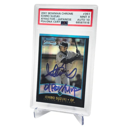 Ichiro Suzuki Autographed 2001 Bowman Chrome XFractor Japanese Rookie Card #351 "01 ROY/MVP" Highest Graded Pop 1 Seattle Mariners - PSA/DNA Authenticated