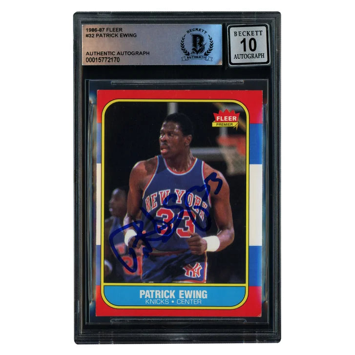 Patrick Ewing Autographed 1986-87 Fleer Rookie Card #32 New York Knicks - Beckett Authenticated