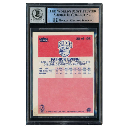 Patrick Ewing Autographed 1986-87 Fleer Rookie Card #32 New York Knicks - Beckett Authenticated