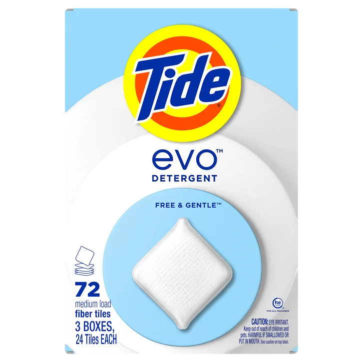 Tide Evo Laundry Detergent Tiles, Free & Gentle, 72-count