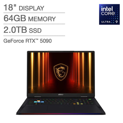 MSI Raider 18 HX 18" Gaming Laptop - Intel Core Ultra 9 285HX - NVIDIA RTX 5090 - 2560x1600 - Windows 11 - 64GB RAM - 2TB SSD