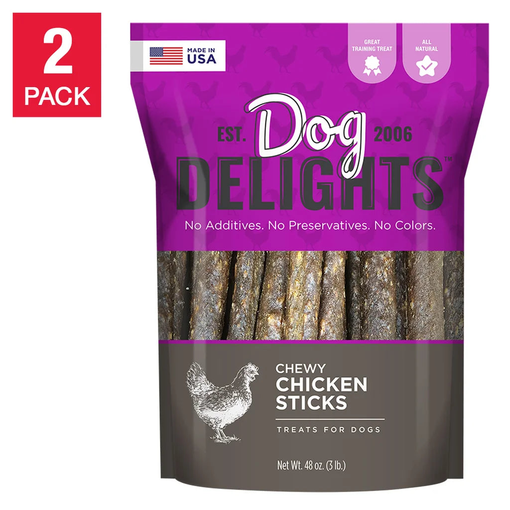 Dog Delights Chewy Chicken Sticks 48oz, 2-pack