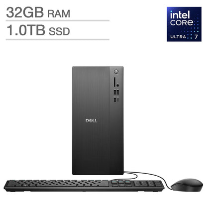 Dell Tower Desktop - Intel Core Ultra 7 265 - 32GB RAM - 1TB SSD - Windows 11 Home