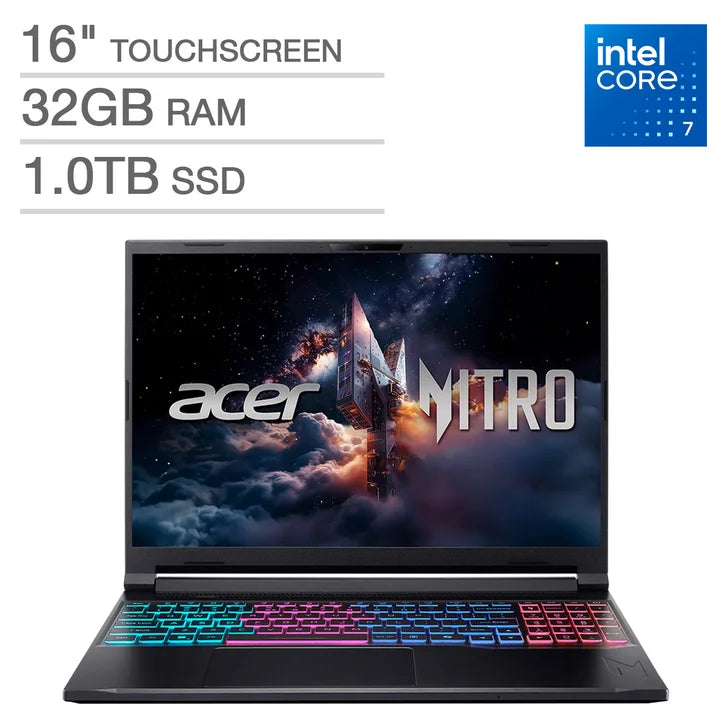 Acer Nitro V 16S 16.0" Gaming Laptop - Intel Core 7 240H Processor - NVIDIA RTX 5060, 8GB - 1920 x 1200 180Hz - 32GB RAM - 1TB SSD - Windows 11 Home