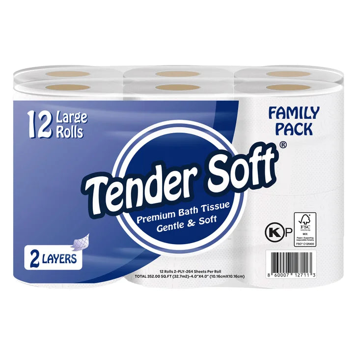 Tender Soft Bath Tissue, 2-Ply, 264 Sheets, 48 Rolls