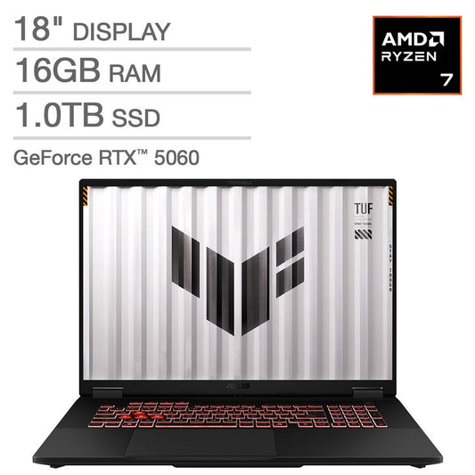 ASUS TUF 18" Gaming Laptop - AMD Ryzen 7 260 - GeForce RTX 5060, FHD+ 144Hz/3ms Display - 16GB RAM, 1TB SSD, Windows 11 Home