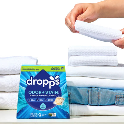 Dropps Odor + Stain Biobased* Power Laundry Detergent Pacs, Crisp Breeze, 128-count
