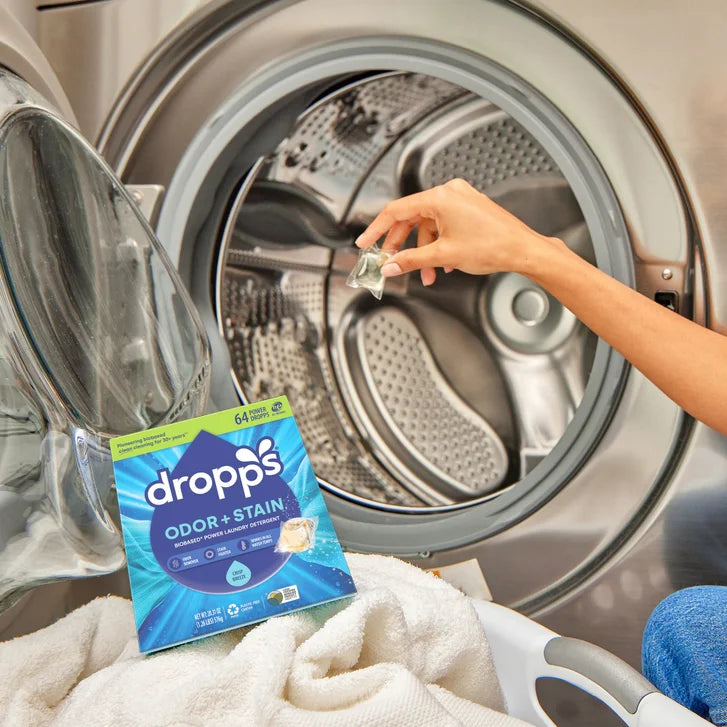 Dropps Odor + Stain Biobased* Power Laundry Detergent Pacs, Crisp Breeze, 128-count