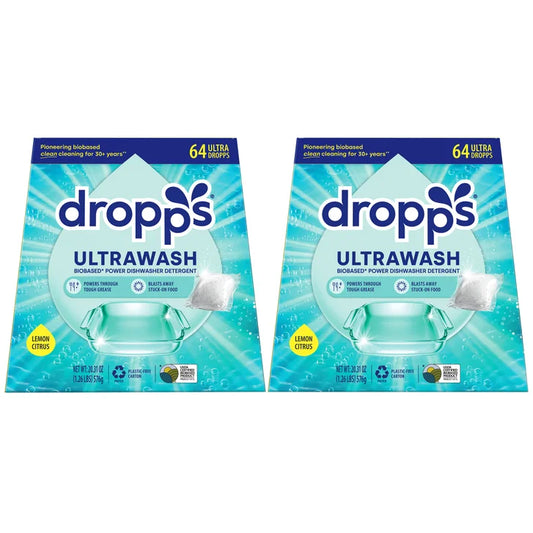 Dropps Ultrawash Biobased* Power Dishwasher Detergent Pacs, Lemon Citrus, 128-count