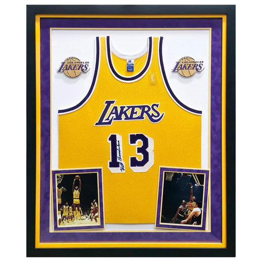 Wilt Chamberlain Autographed Framed Yellow Champion Los Angeles Lakers Jersey - PSA/DNA Authenticated