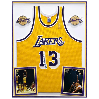 Wilt Chamberlain Autographed Framed Yellow Champion Los Angeles Lakers Jersey - PSA/DNA Authenticated