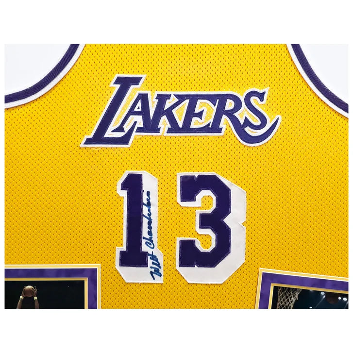 Wilt Chamberlain Autographed Framed Yellow Champion Los Angeles Lakers Jersey - PSA/DNA Authenticated