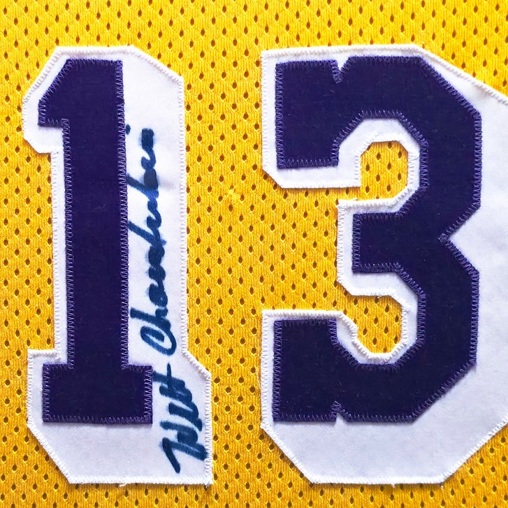 Wilt Chamberlain Autographed Framed Yellow Champion Los Angeles Lakers Jersey - PSA/DNA Authenticated