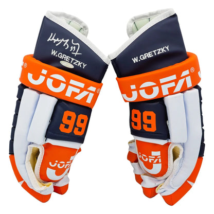 Wayne Gretzky Autographed Navy Blue & Orange Jofa Authentic 1989 Hockey Gloves "99" Edmonton Oilers - Upper Deck Authenticated