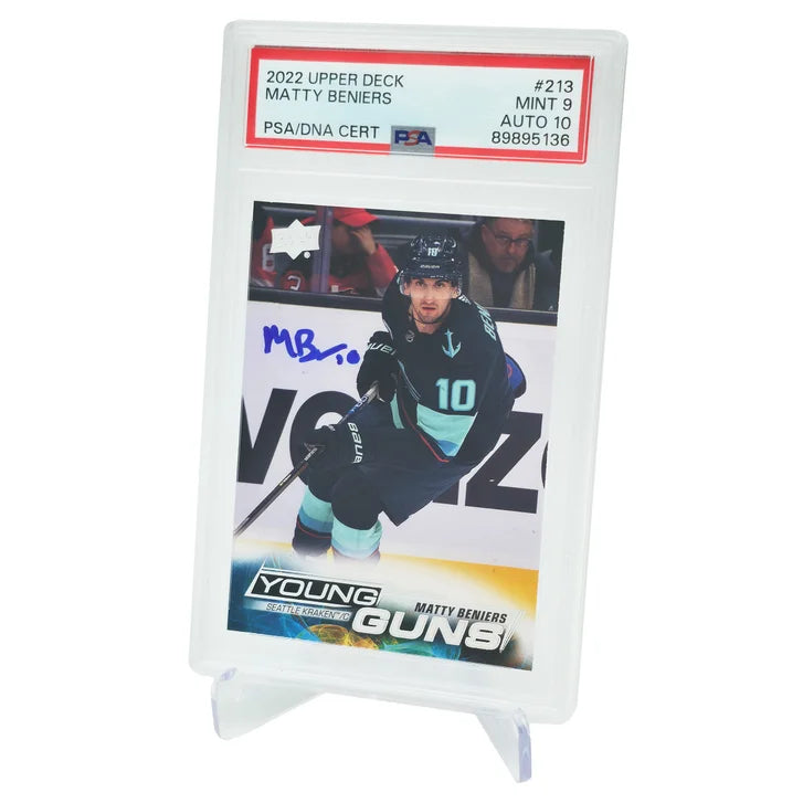 Matty Beniers Autographed 2022 Upper Deck Young Guns Rookie Card #213 Seattle Kraken - PSA/DNA Authenticated