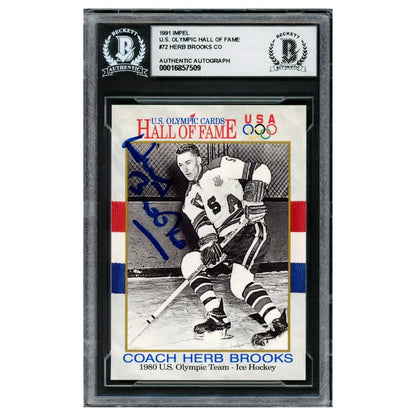 Herb Brooks Autographed 1991 Impel Card #72 1980 Team USA Beckett Authenticated