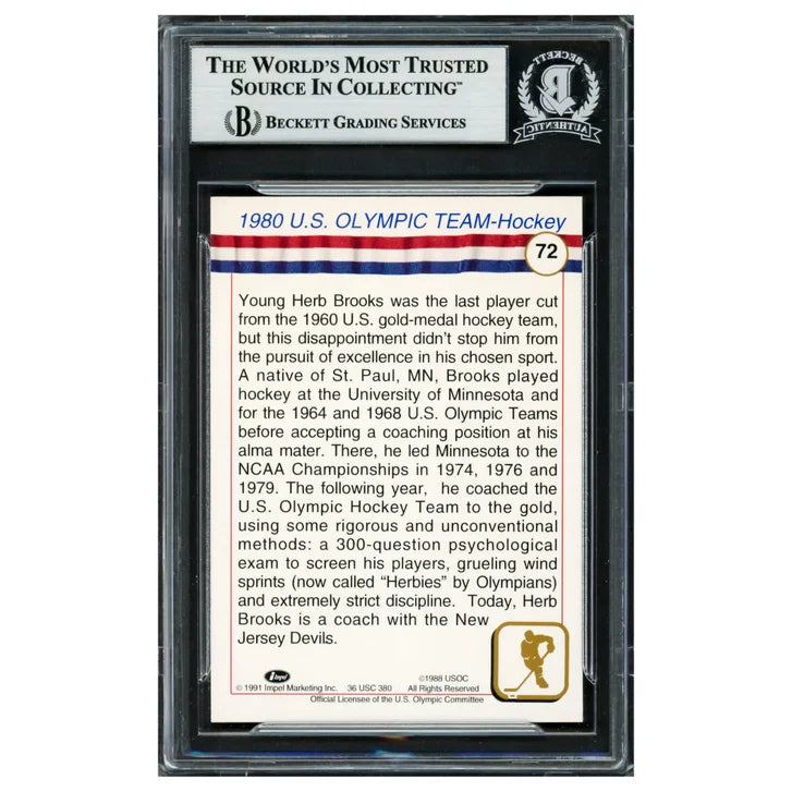 Herb Brooks Autographed 1991 Impel Card #72 1980 Team USA Beckett Authenticated