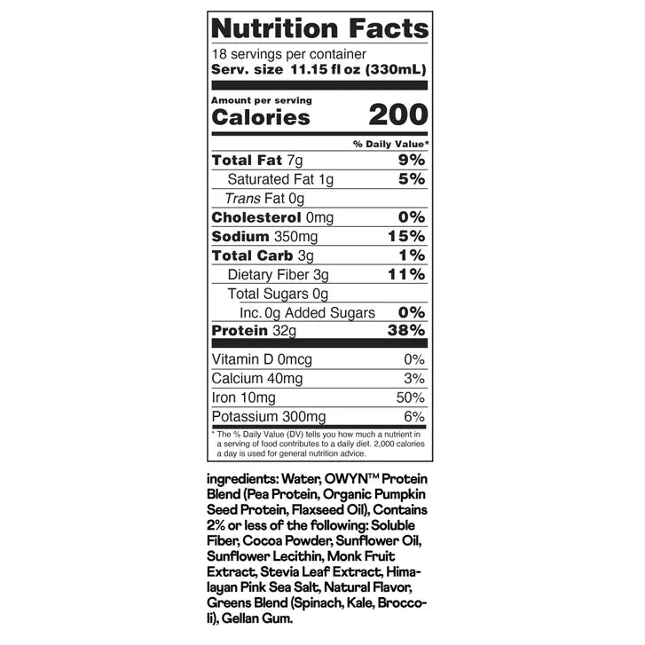 OWYN 32g Pro Elite Protein Shake, Chocolate, 11.15 fl oz, 18-pack