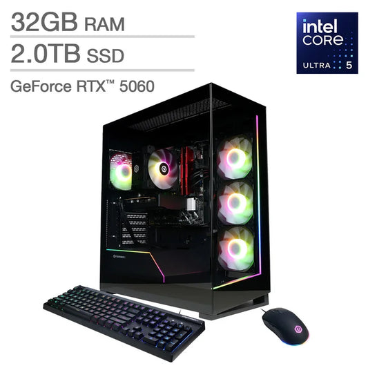 CyberPowerPC Gamer Xtreme Gaming Desktop - Intel Core Ultra 5 225F – NVIDIA GeForce RTX 5060 - Windows 11 Home – 32GB RAM – 2TB SSD