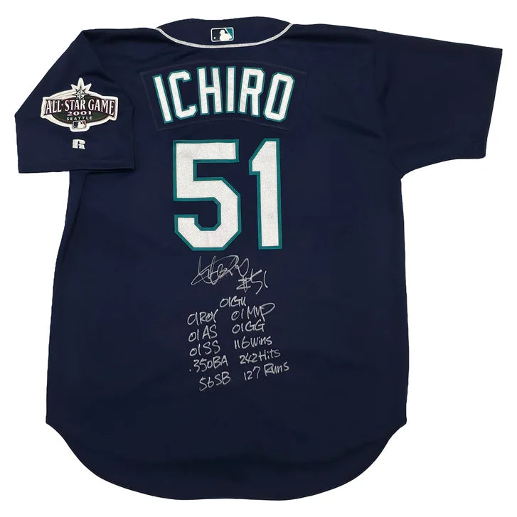 Ichiro Suzuki Autographed Seattle Mariners Game Used 2001 Rookie Year Navy Blue Jersey - MCS Authenticated