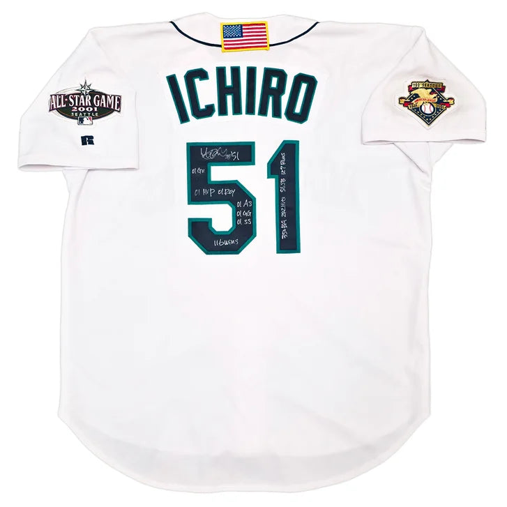 Ichiro Suzuki Autographed Seattle Mariners Game Used 2001 Rookie Year White Home Jersey - MCS Authenticated