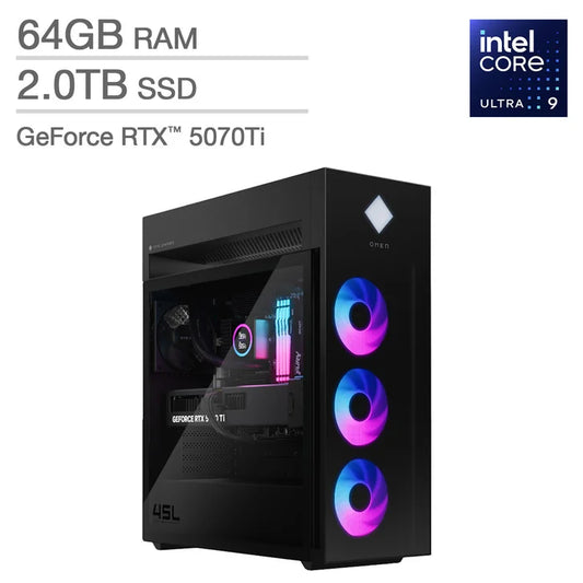 HP OMEN 45L Gaming Desktop PC - Intel Core Ultra 9 285K - NVIDIA GeForce RTX 5070 Ti - 64GB Memory - 2TB SSD - Windows 11 Home