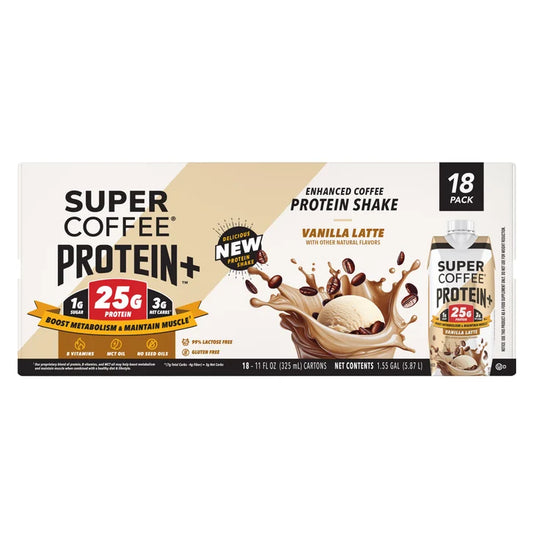 Super Coffee Protein+ 25g Shakes, Vanilla Latte, 11 fl oz, 18-pack