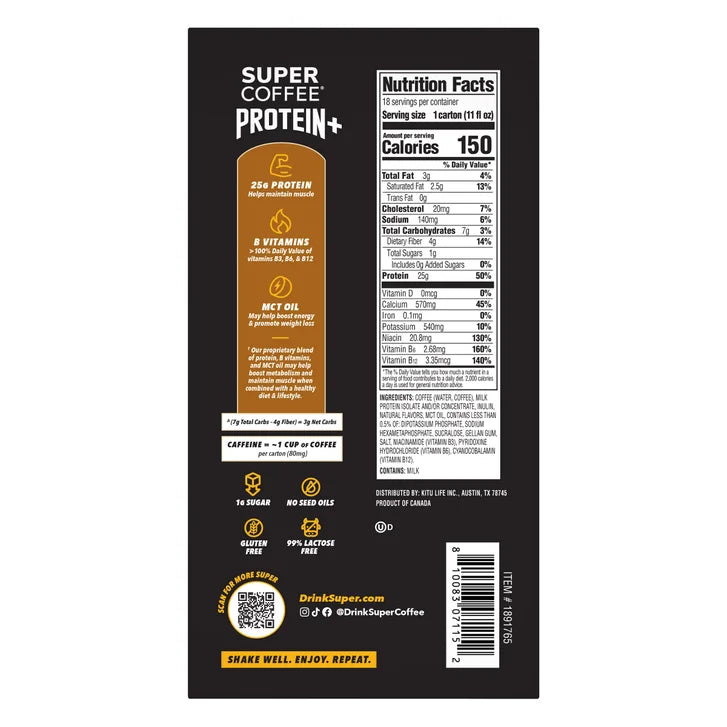 Super Coffee Protein+ 25g Shakes, Vanilla Latte, 11 fl oz, 18-pack