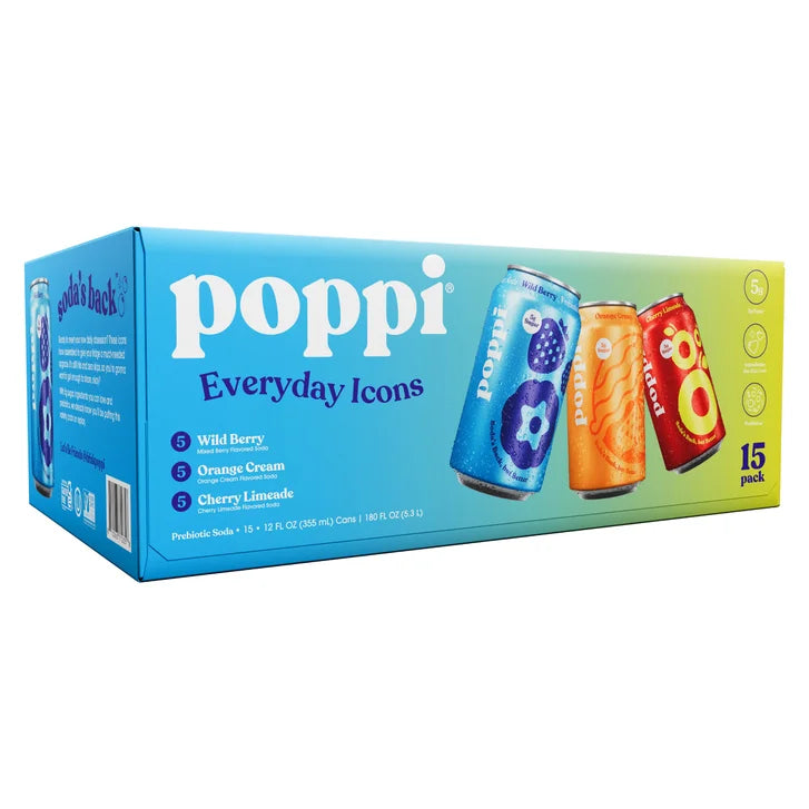 Poppi Soda, Everyday Icons Variety Pack, 12 fl oz, 15-count