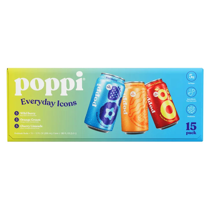 Poppi Soda, Everyday Icons Variety Pack, 12 fl oz, 15-count